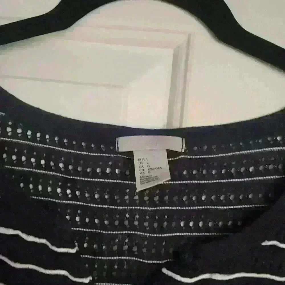 H&M open stitch lightweight cardigan navy/white stripes size L